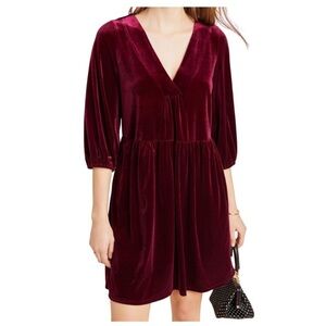 Red Mini Sundress with V-Neck and Bishop Sleeves